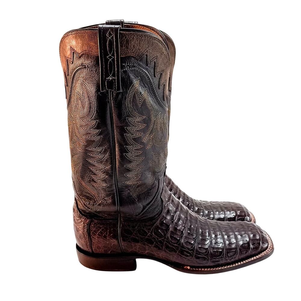 Lucchese Barrel Brown Hornback Caiman Cowboy Boots Mens 10 D w Box Western Fstvl